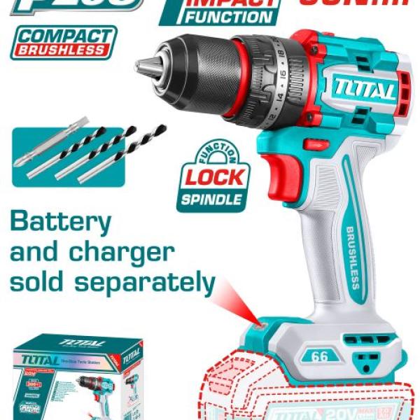 Total TIDLI206681 درل شحن 20 فولت 66 نيوتن بدون بطاريات جوزة حديد 13 ملم