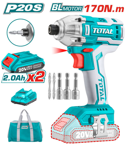 TOTAL TIRLI2002 Lithium-Ion impact driver Brushless 20V درل شد براغي شحن مع 2 بطارية وشاحن