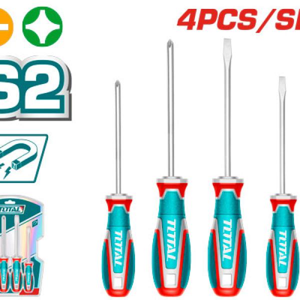 Total TKSDS0426 طقم مفكات عادي ومصلب 4 قطع