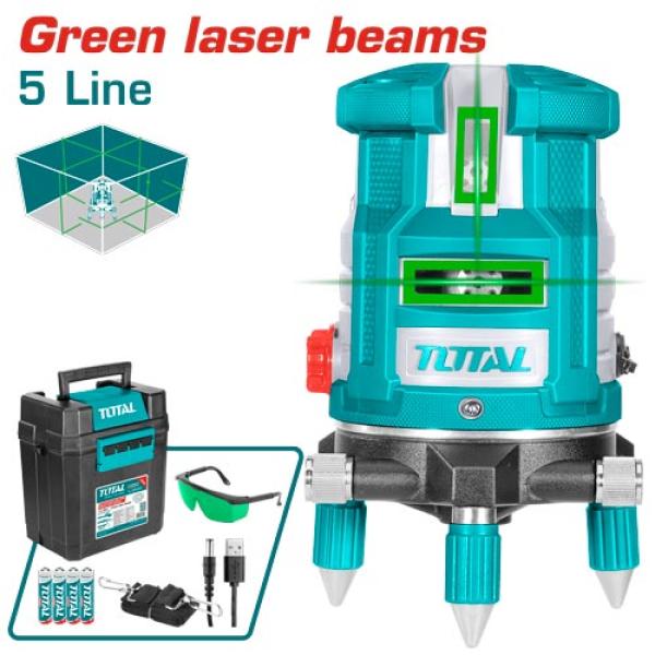 TOTAL TLL305205 Green laser beams جهاز ليزر دائري متحرك 5 خط اخضر مع ستاندWorking Range: 0~30 m
