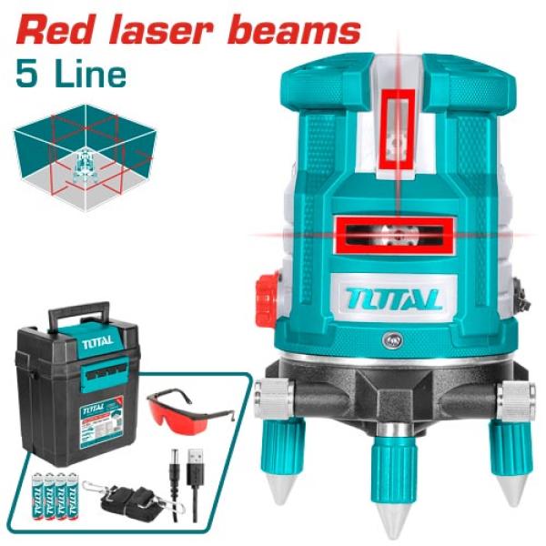 TOTAL TLL306505 Red laser beams جهاز ليزر دائري متحرك 5 خط احمر مع ستاندWorking Range: 0~30 m