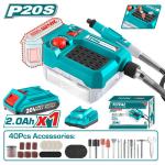 Total TMGLI20011 درمل شحن 20 فولت مع بطارية 2 امبير وشاحن وطقم اكسسوارات 40 قطعة