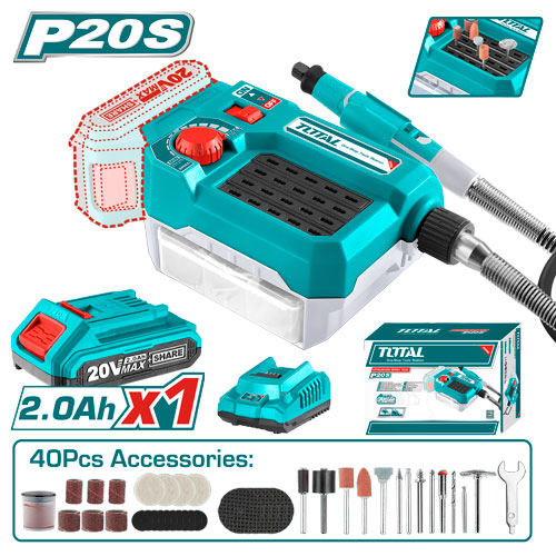 Total TMGLI20011 درمل شحن 20 فولت مع بطارية 2 امبير وشاحن وطقم اكسسوارات 40 قطعة