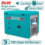 Total TP280001-1 مولد كهرباء ديزل 8 كيلو صامت 1 فاز مع لوحة ATS