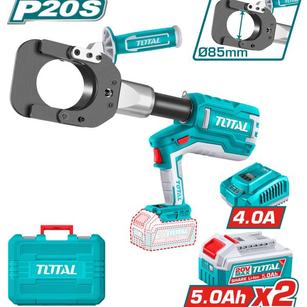 Total TRCLI2005 مقص كوابل شحن 20 فولت مع 2 بطارية 5 أمبير وشاحن 85 ملم