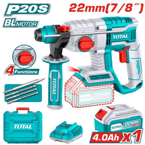 Total TRHLI202081 عرض همر شحن 20 فولت مع بطارية 4 أمبير وشاحن 4 حركات + طقم ريش